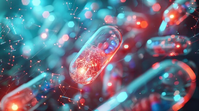 AI Neural Networks Intertwined with Pharmaceutical Capsules