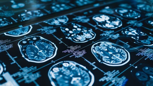 Doctor Reviewing High-Definition AI-Enhanced Brain Scans