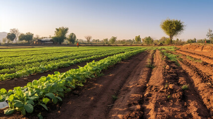 Fototapeta na wymiar Time Lapse: Rows of corn plants germinate and grow in a field.