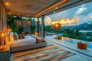 Sunset View from a Modern Tropical Bedroom