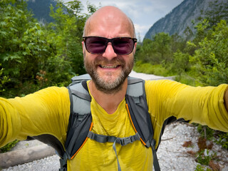 Happy looking man during his Bavarian Hiking Trail