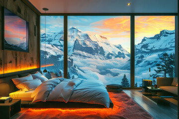 Alpine Retreat Bedroom with Spectacular Mountain Sunrise