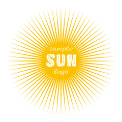 Sun shape with beams. Design element. Logotype concept. Creative round icon. Star template. Background concept. Decorative shiny ball. Abstract symbol. Decoration idea. Cute circle. Isolated graphic.