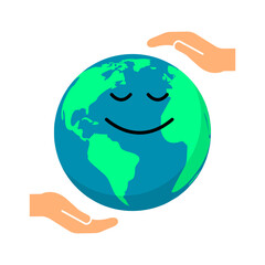 Vector illustration of hands protecting earth on transparent background