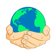 Vector illustration of Earth in hands on transparent background