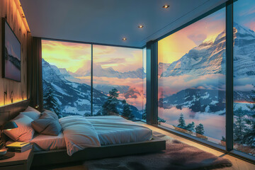 Majestic Mountain View from Modern Alpine Bedroom