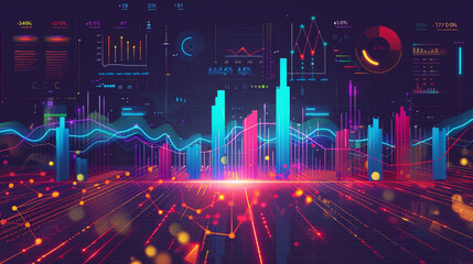 Data analytics report. Infographic, graph and chart on abstract background. 