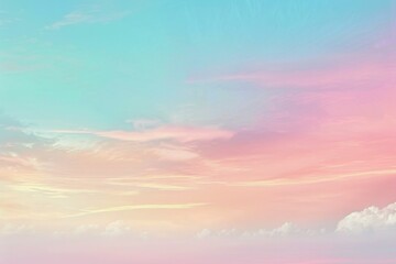 Soft pastel pink and blue sky with fluffy clouds, a serene and tranquil background for graphic designs