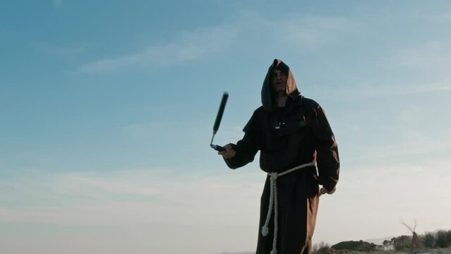 Monk Training And Fighting On The Beach 