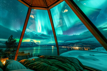 Glass Cabin Sleep Tourism under Northern Lights