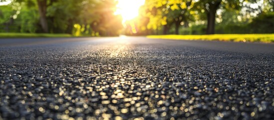 An empty road made of asphalt under the bright summer sun.