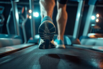 Man running in a gym on a treadmill closeup, Gym background, gym time, treadmill and a man doing gym, treadmill gym centre, gym background, fitness background, fitness banner - obrazy, fototapety, plakaty