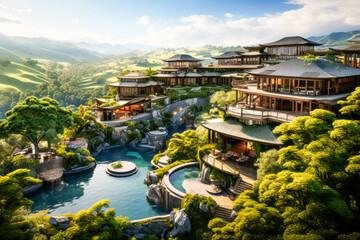 Luxury Hilltop Resort with Traditional Pagoda Architecture