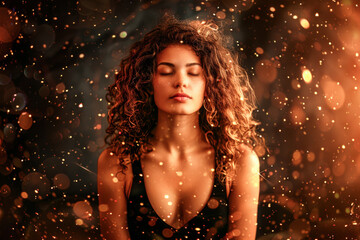Curly-Haired Woman in a Dreamy Bokeh Lights Ambiance