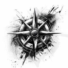 Black and White Drawing of a Compass