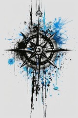 Black and White Compass Tattoo on White Background