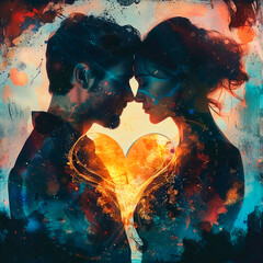 Couple in love, twin flame. Open your heart. Yin and yang, man and woman.