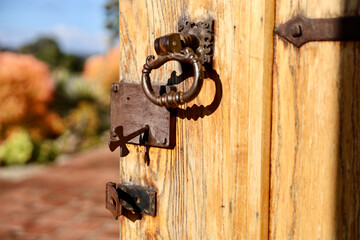 antique lock and key on the 18th century church