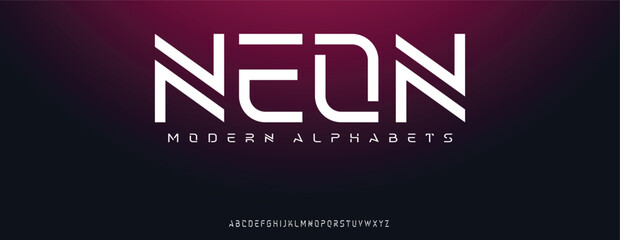 Neon Futuristic modern techno sci fi bold display stencil font, abstract geometric clean monospaced letter set homan typeface