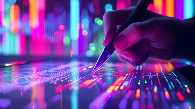 Hand of man touching with finger digital connection artificial inteligence concept. 3d rendering