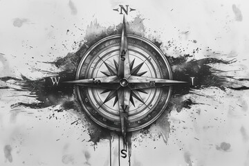 Black and White Photo of a Compass © lublubachka