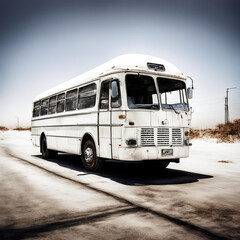 vintage bus illustration. white old shabby bus on a light background. retro bus
