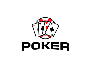 poker logo vector illustration, poker card and chip casino logo template