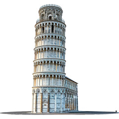 Leaning tower of Pisa in Tuscany Italy on isolated transparent background