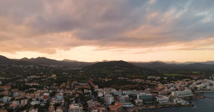 drone aerial from the city of calla millor at Mallorca