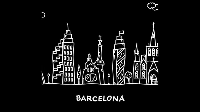 Barcelona Cities Animated Stickers. Animation on black background