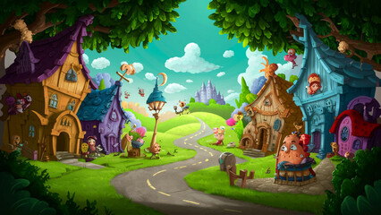 Cartoon background for story telling , animation , video games 