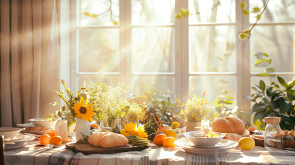 light Easter table in the living room. selective focus.