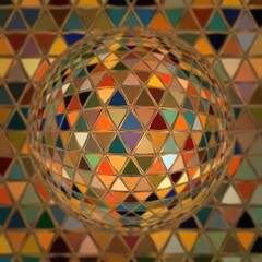 glass globe with reflection and refraction in multicoloured triangle tiled mosaic