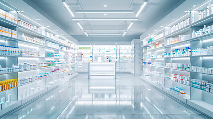 shelves with medicines in a pharmacy. selective focus.