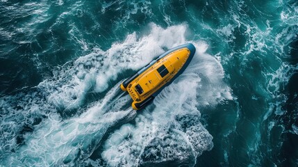 Lifeboat in Rough Seas, Navigating the Turbulence - obrazy, fototapety, plakaty