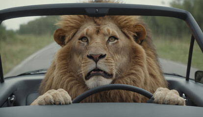 lion in car