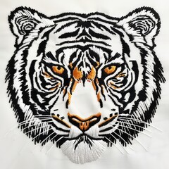 A close up of a tiger's face on a white shirt