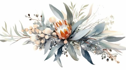 Delicate eucalyptus watercolor bouquet AI generated - obrazy, fototapety, plakaty