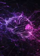 Brain, connectivity and abstract neon art, illustration and cerebral hemisphere for ideas and creative thinking. Intelligent, network and anatomy for information processing, graphic and neuro pattern