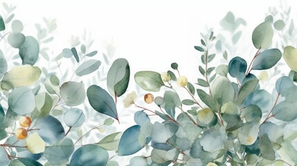 Modern nature eucalyptus watercolor background AI generated - obrazy, fototapety, plakaty