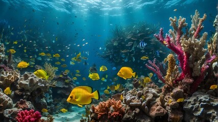coral reef and fish - obrazy, fototapety, plakaty