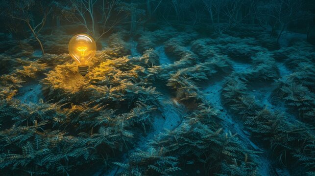 Conceptual image of a lightbulb in the forest