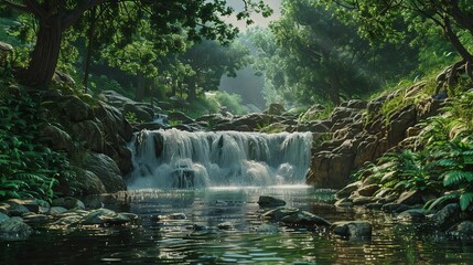 River stream waterfall in forest landscape