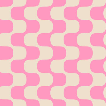Retro seamless pattern with wavy vertical pink lines. 1960s, 1970s funky design.