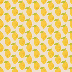 Retro 1950s seamless pattern design with lemons. Mid century modern style vector pattern for packaging, wrapping paper, fabric, textiles, home decor.
