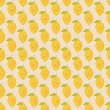 Retro 1950s seamless pattern design with lemons. Mid century modern style vector pattern for packaging, wrapping paper, fabric, textiles, home decor.