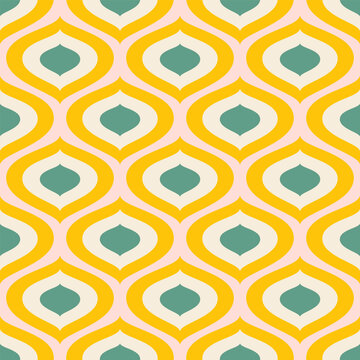 Retro mid century pattern with ogee motifs. Seamless vector repeat design with ogee shapes.