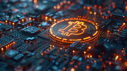 Creative image of bitcoin in digital environment