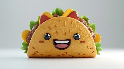 3D cute kawaii taco mascot, smiling, clean white background