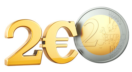 2 Euro Coin, 3D rendering isolated on transparent background